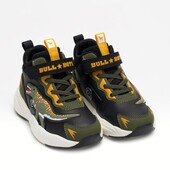 Sneaker Μποτάκι Bull Boy Τ-RΕΧ  μαύρο με χακί velcro και κορδόνια και φωτάκια